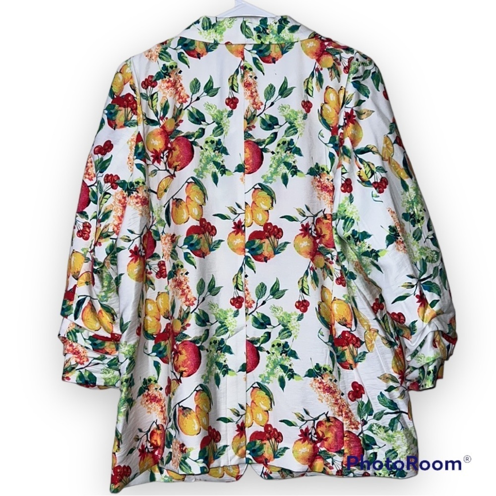 LC Lauren Conrad shawl collar blazer fruit pattern one button ruched 3/4 sleeve - Picture 11 of 12